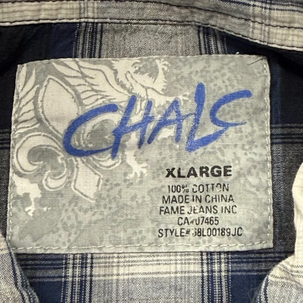 Chalc Western Button Up Shirt Mens XL Blue‎ Plaid Long Sleeve Cotton